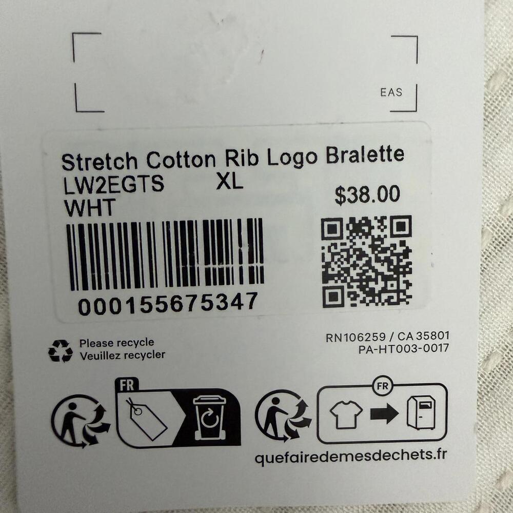 NWT Lululemon Stretch Cotton Ribbed Logo Bralette *B/C Cup White Size XL - Picture 6 of 8